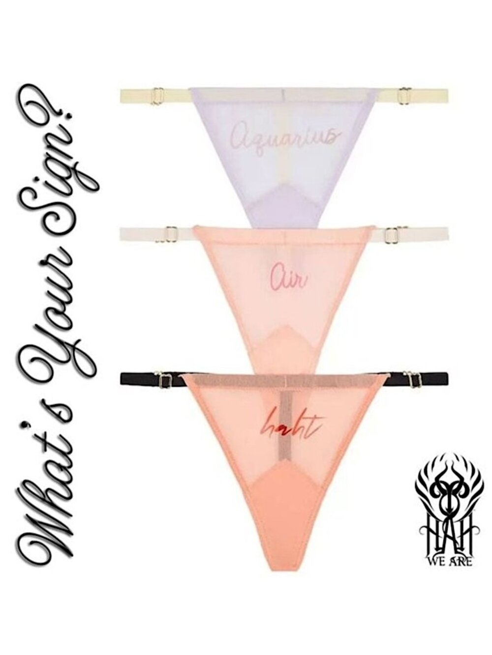 PICK YOUR SIGN 3-Pair Zodiac Thong Panty OS T-String Pre-Pack NWT We Are HAH